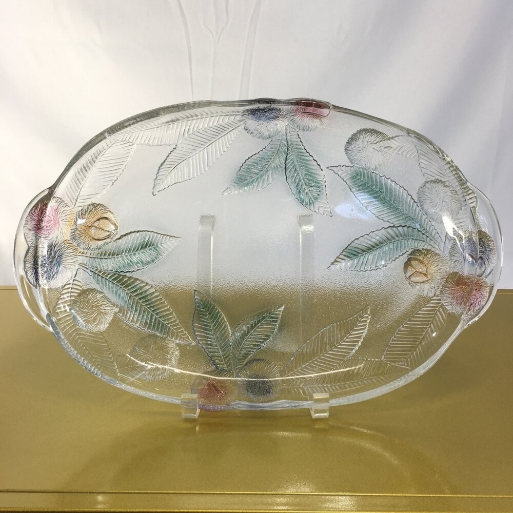 Vtg Luminarc France Arcoroc Tray Platter Oval Glass Chestnuts Relief Embossed